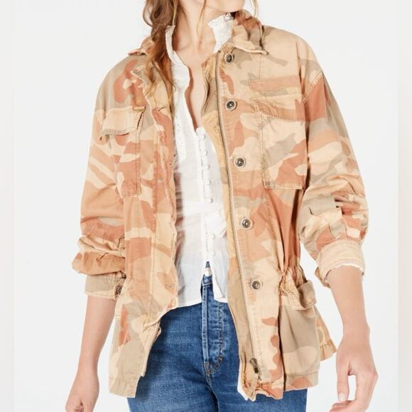 Free People Lead The Way Camo Lightweight Utility Jacket Taupe Tan Women’s XS - Picture 1 of 11